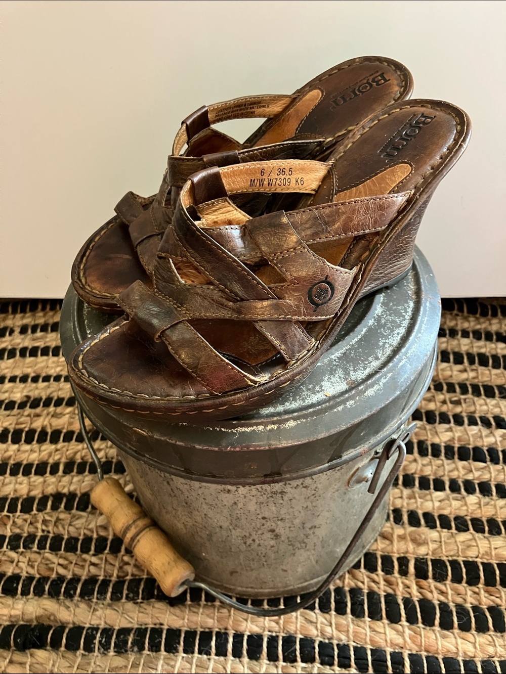 Born Brown Leather Wedge Slide Sandals